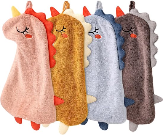 DOULEIN Leuke dierenhanddoeken, set van 5 zachte koraalfluwelen microvezel hangende handdoeken, sneldrogend, hangend gezichtshanddoek voor kinderen, super absorberend washandje met lus voor keuken en