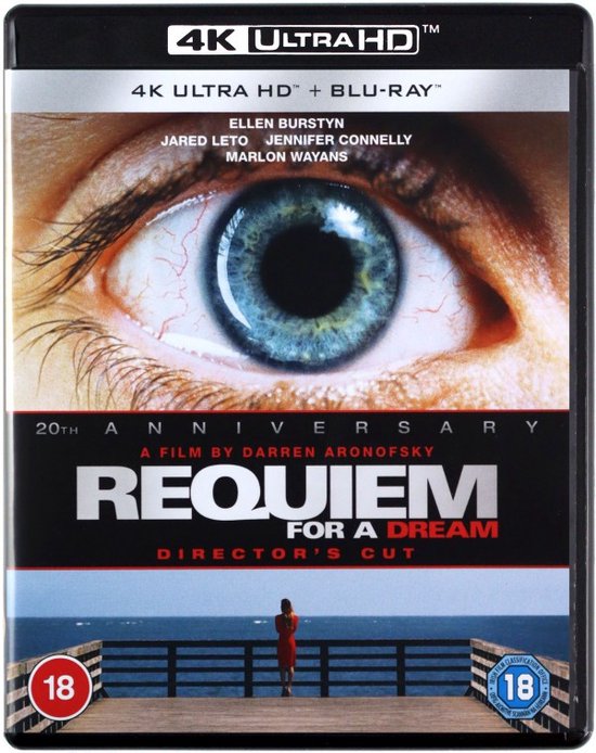 4K Ultra HD Blu-ray hoes met een close-up van een oog en tekst: 20th Anniversary Requiem for a Dream Director's Cut