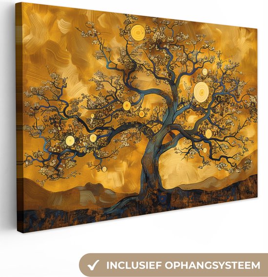 Foto: Canvas schilderij 120x80 cm wanddecoratie boom levensboom abstract goud muurdecoratie woonkamer slaapkamer decoratie kamer accessoires schilderijen