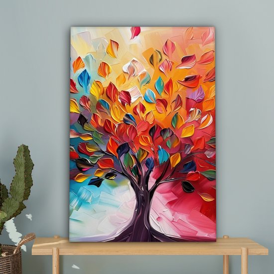 Peinture sur toile 60x90 cm - Décoration murale Arbre - Arbre de vie - Coloré - Abstrait - Décoration murale murale salon - Décoration chambre - Accessoires de chambre - Peintures