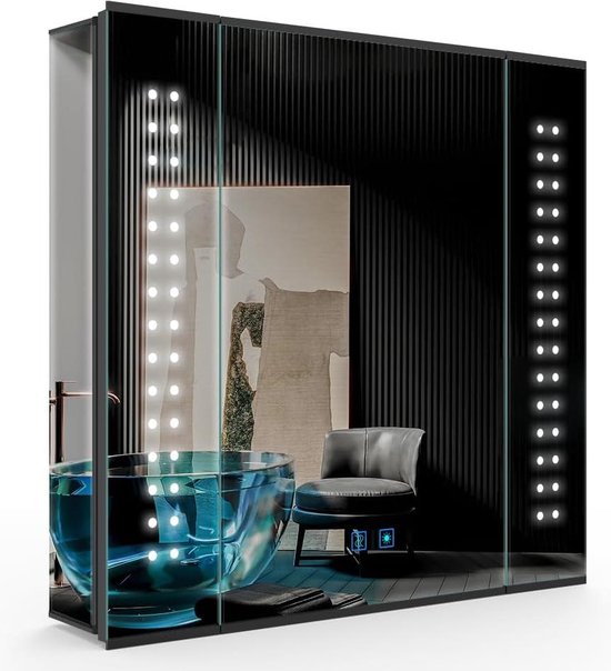Ereousa Spiegelkast badkamer met verlichting, 90 x 13 x 70 cm