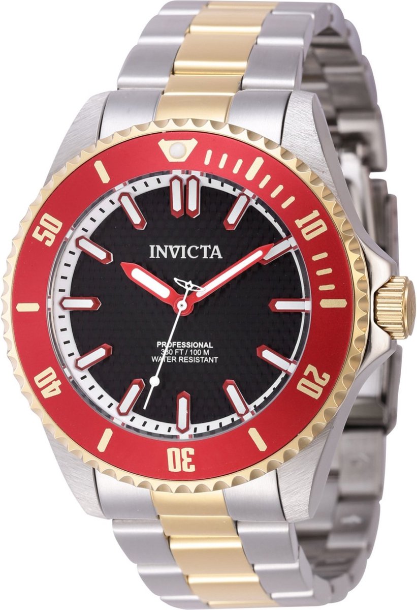 Invicta Pro Diver 46647 Heren Horloge - Waterdicht - Analoog - Quartz Uurwerk - Roestvrij Staal met zwarte Wijzerplaat -44mm