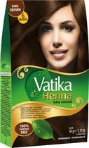 Vatika Henna Haarkleuring Donkerbruin - 6 Zakjes van 10g, organische Henna met Koffie & Granaatappel, Verbergt Grijs Haar, Geeft Glans en Vitaliteit, Ammoniakvrij, Voedt en Beschermt