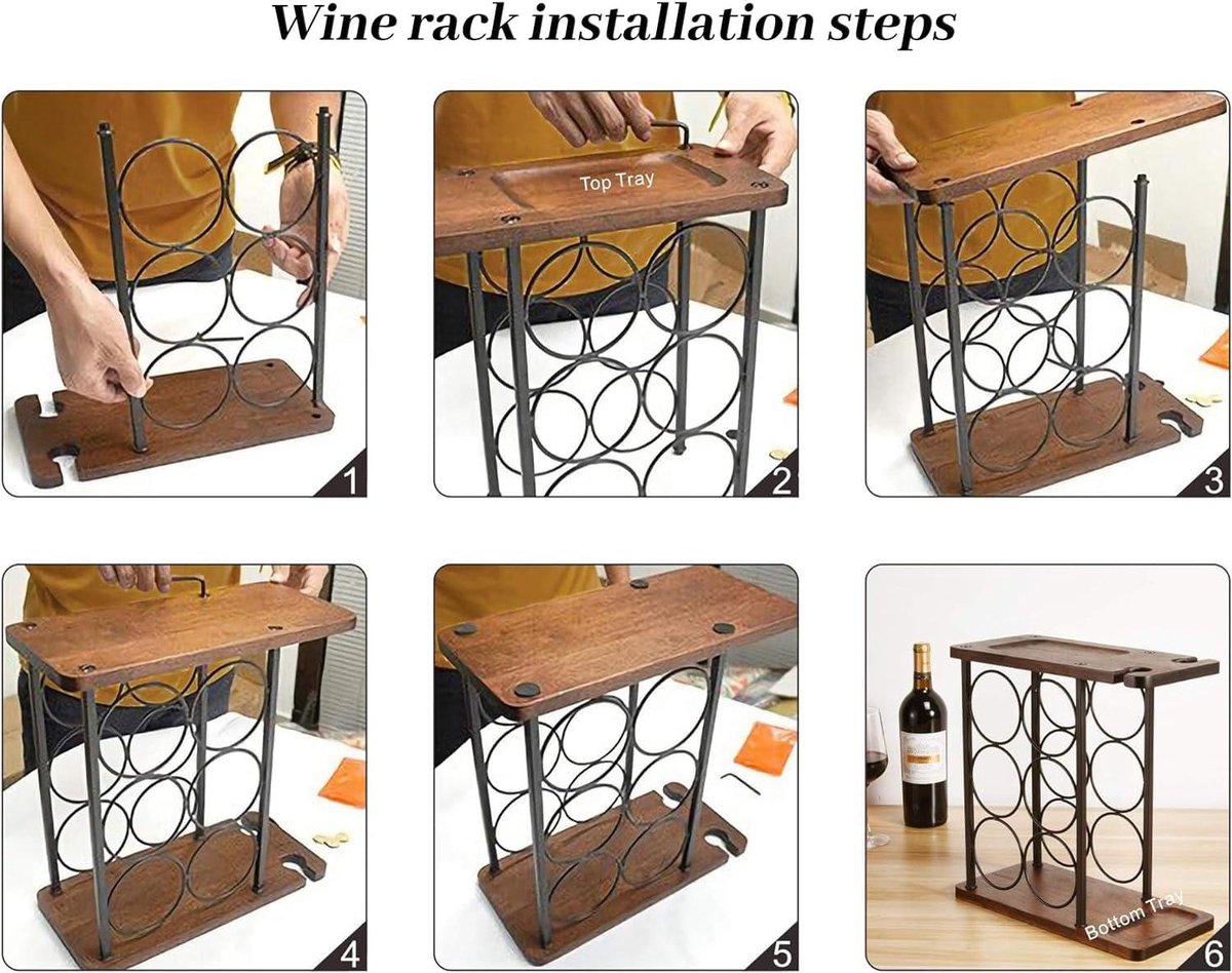 ManGotree Wijnrek met glazen houder - houten aanrecht wijnhouder - dienblad - vrijstaand wijnglazen rek - huisdecoratie - keukenopslag - 6 flessen - 2 glazen — cadeau in Wonen & Interieur - foto 7