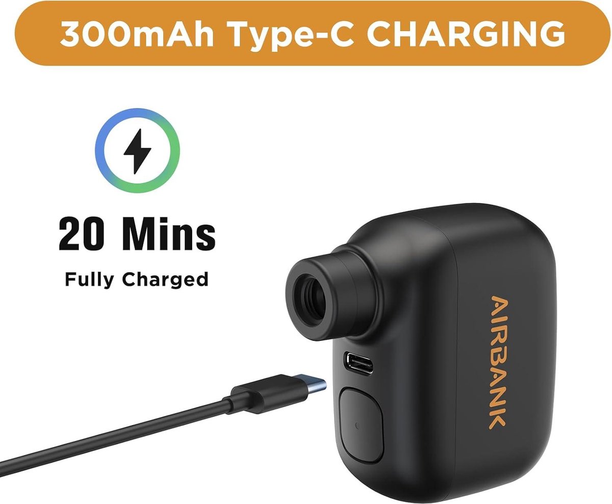 AIRBANK Pocket Fietspomp, elektrische fietspomp, mini-accucompressor, 97 gram, 100 psi, kleine fietspomp voor alle fietsen, zwart