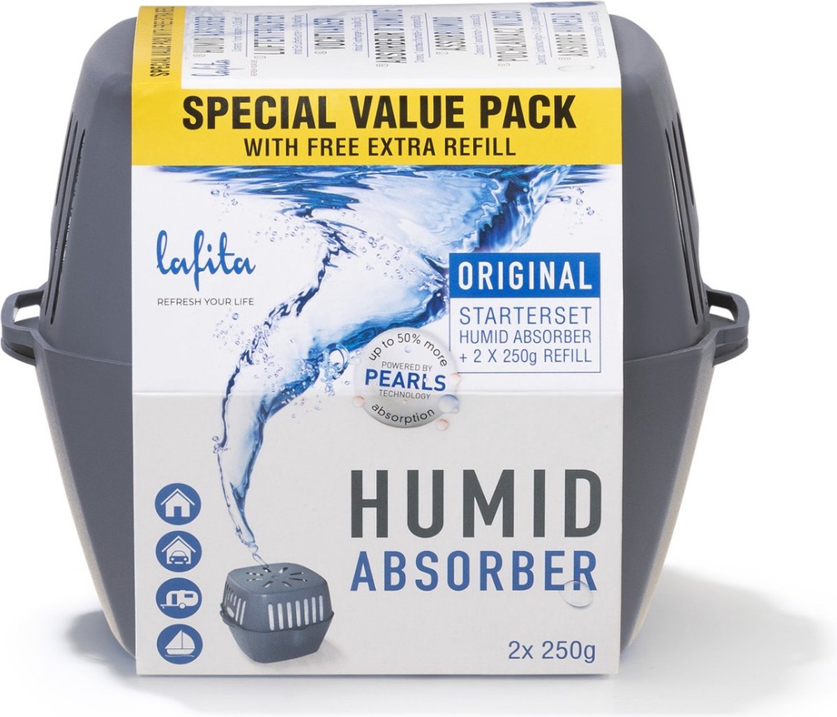 Lafita Vochtvanger Pearls - 1 stuk - 250 gram - bevat 2 navullingen - neemt 50% meer vocht op
