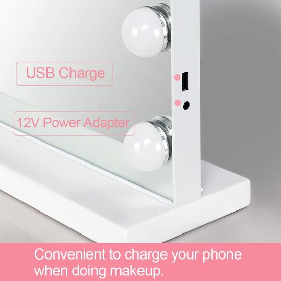 LIANWANG Hollywood Make-upspiegel Met Verlichting 50x42 Cm - 14 LED Lampen, Dimbaar, 3 Kleuren