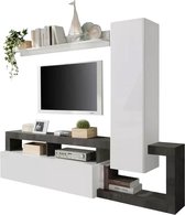 TV-wand SEFRO met opbergruimte - Witgelakt en betonkleur L 219 cm x H 200 cm x D 35 cm