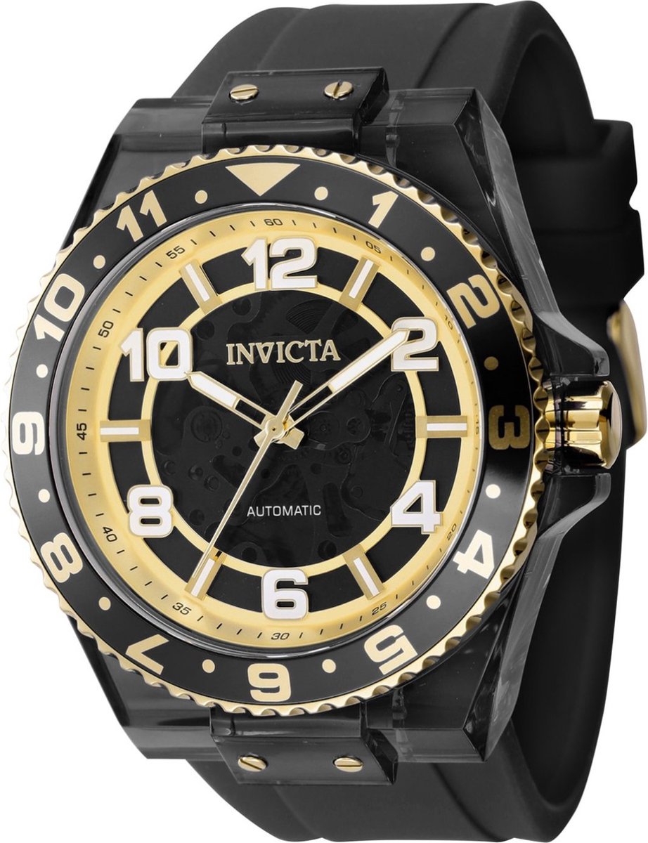 Invicta Speedway 44385 Heren Horloge - Waterdicht - Analoog - Automatisch Uurwerk - Polyurethaan met zwarte Wijzerplaat - 48mm
