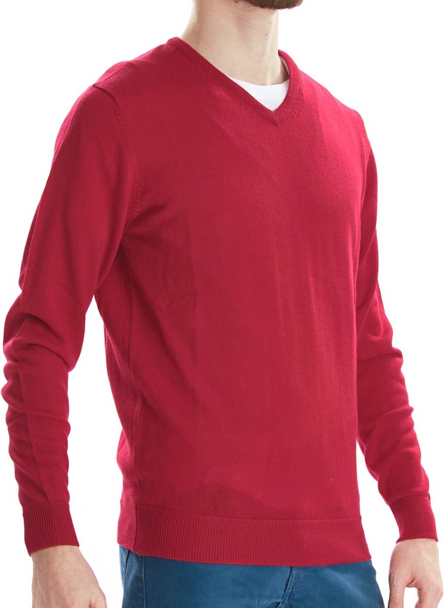 Osborne Knitwear Trui met V hals - Merino wol - Red - S