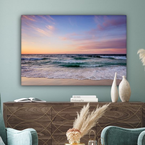 Canvas schilderij 140x90 cm - Wanddecoratie Strand - Pastel - Kleuren - Muurdecoratie woonkamer - Slaapkamer decoratie - Kamer accessoires - Schilderijen op canvas