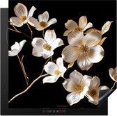 KitchenYeah® Inductie beschermer 60x60 cm - Bloemen - Wit - Goud - Afdekplaat voor kookplaat - Bescherming inductieplaat mat - Beschermplaat - Beschermmat inductiekookplaat - Keuken accessoires