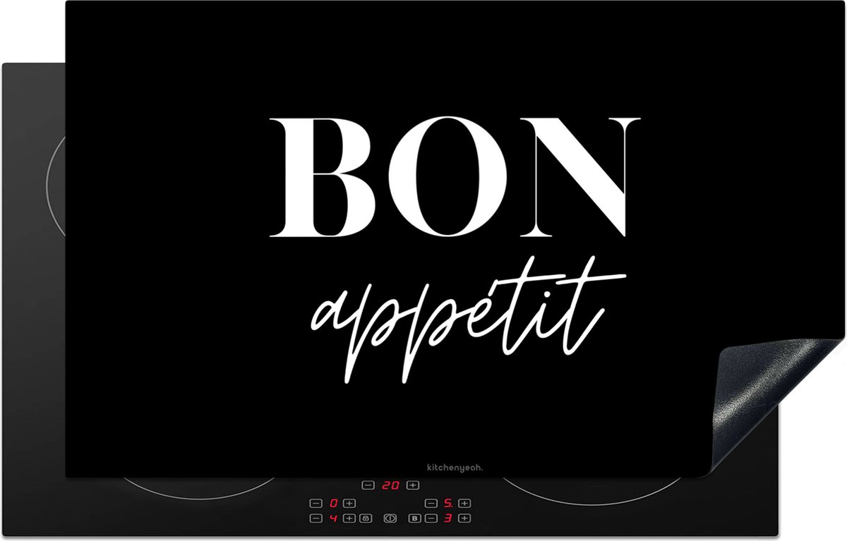 KitchenYeah® Inductie beschermer 83x51,5 cm - Zwart - Quote - Bon appétit - Afdekplaat voor kookplaat - Inductieplaat mat - Beschermingsmat - Beschermplaat - Keuken bescherm decoratie - Afdek kookplaten