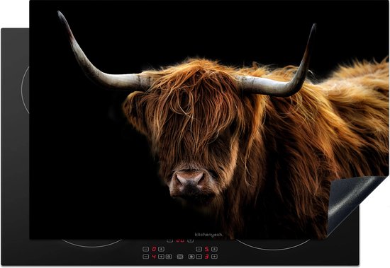 KitchenYeah® Protection plaque induction 78x52 cm - Highlander écossais - Marron - Noir - Protege plaque de cuisson - Couvre plaque induction - Protecteur d'induction - Cuisine