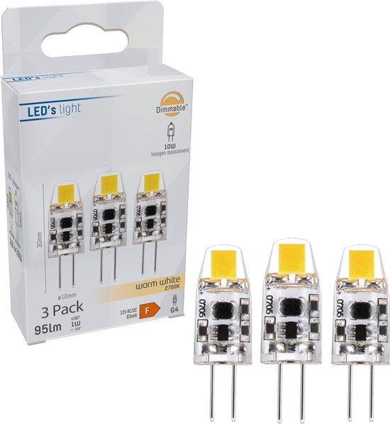 LED's Light G4 LED Lampen - 12V - 1W vervangt 10W - Warm wit licht - 3PACK
