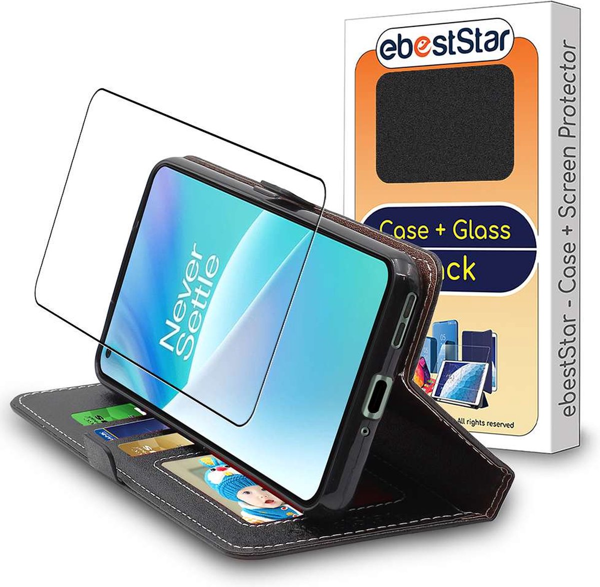 ebestStar - Hoes geschikt voor OnePlus Nord 2T 5G, Wallet Etui, Book case hoesje, Zwart + Gehard Glas