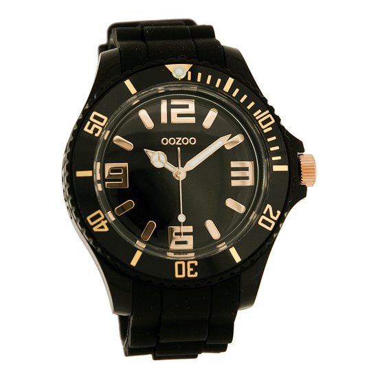 OOZOO Timepieces - Zwarte horloge met zwarte rubber band - C4278
