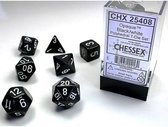 Chessex dobbelstenen set, 7 polydice, Opaque Black w/white