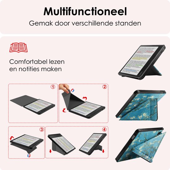 Hoes Geschikt voor Kobo Libra Colour Hoesje Bookcase Cover Book Case Hoes Sleepcover Trifold Met Screenprotector - Bloesem van Mobigear — afbeelding 3