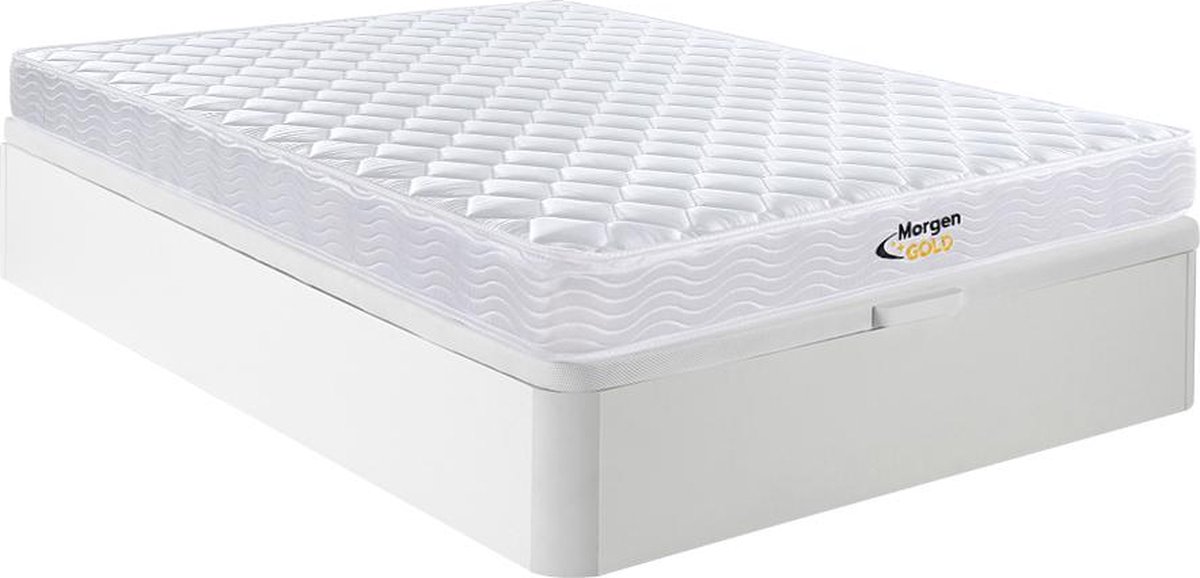 Vente-unique Set 160 x 200 cm bedbodem met opbergruimte, wit + matras met veren en vormgeheugen van 15 cm dik - WOLKENLOS van MORGENGOLD L 200 cm x H 30 cm x D 160 cm