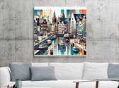 Modern amsterdam schilderij | Amsterdamse stadsgezichten in een eigentijdse moderne kunstuiting verbeeld | Kunst - 60x60 centimeter op Canvas | Foto op Canvas