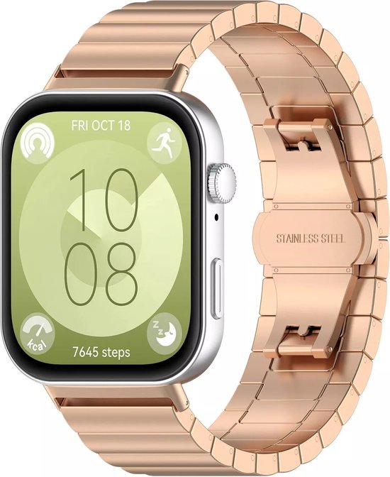 Strap it Luxe metalen bandje geschikt voor Huawei Watch Fit 3 rose goud bol