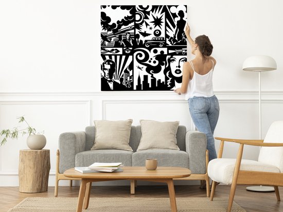 Pop art zwart wit schilderij | Monochroom meesterwerk van moderne pop art in zwart-wit finesse | Kunst - 30x30 centimeter op Canvas | Foto op Canvas