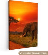 Toile - Éléphant - Soleil - Savane - Nature - Décoration murale - 80x120 cm - Toile canvas - Peintures sur toile