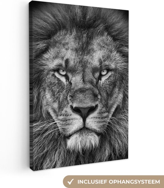 Peinture sur Toile - Animaux Sauvages - Lion - Zwart - Wit - Décoration Décoration murale - Toile - Canvasdoek cm - Salon - Toile