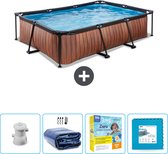 EXIT Rechthoekig Wood Frame Zwembad - 300 x 200 x 65 cm - Inclusief Pomp Solarzeil - Onderhoudspakket - Vloertegels - Nu extra voordelig