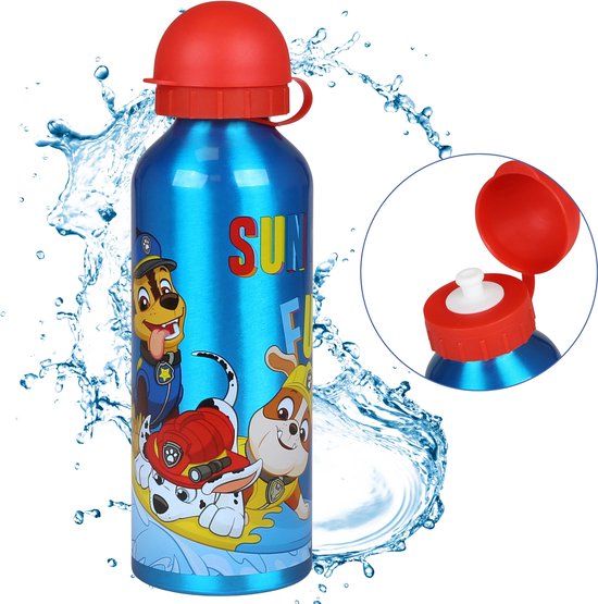 Foto: Paw patrol marshall chase rubble blauwe aluminium drinkfles met tuit 500 ml