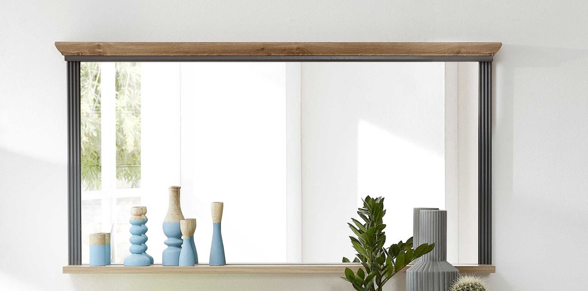 Spiegel Samine 142x74cm Met Legplank - Grafiet/eik - Emob - Spiegels - Grijs - Spaanplaat; Glas