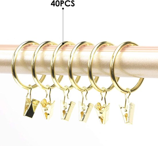 Plstod 40 Pièces Anneaux Rideaux avec Pinces, 32mm Diamètre Intérieur Anneau Rideau avec Pinces, Pince pour Rideaux en Métal Argent Clips de Rideau Anneaux Décoratifs
