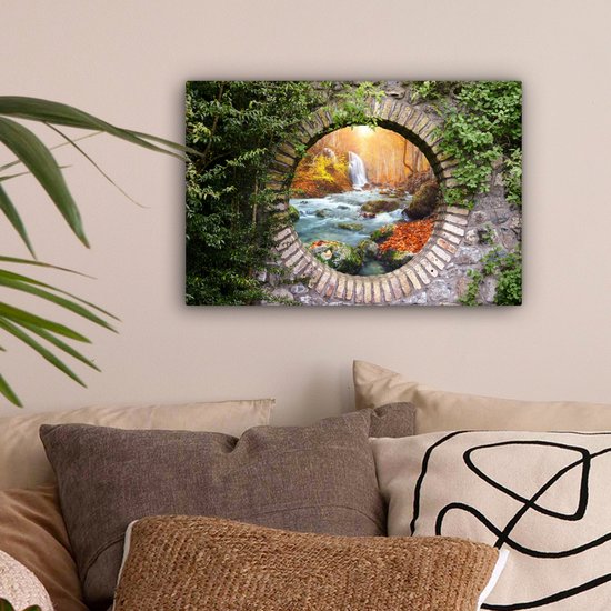 Tableau sur toile Automne - Cascade - Nature - Vue - 30x20 cm - Décoration murale
