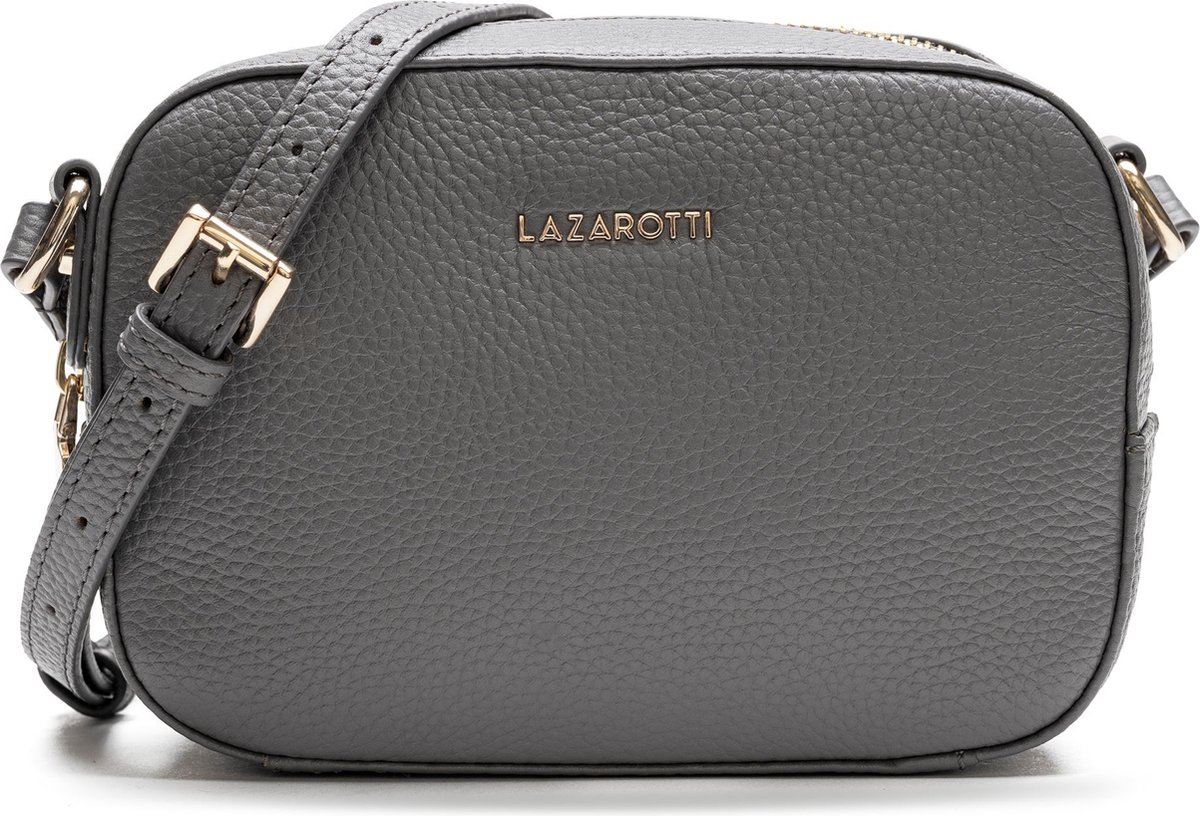 Lazarotti Leren Schoudertas Bologna Leather Shoulder Bag Grey Grijs