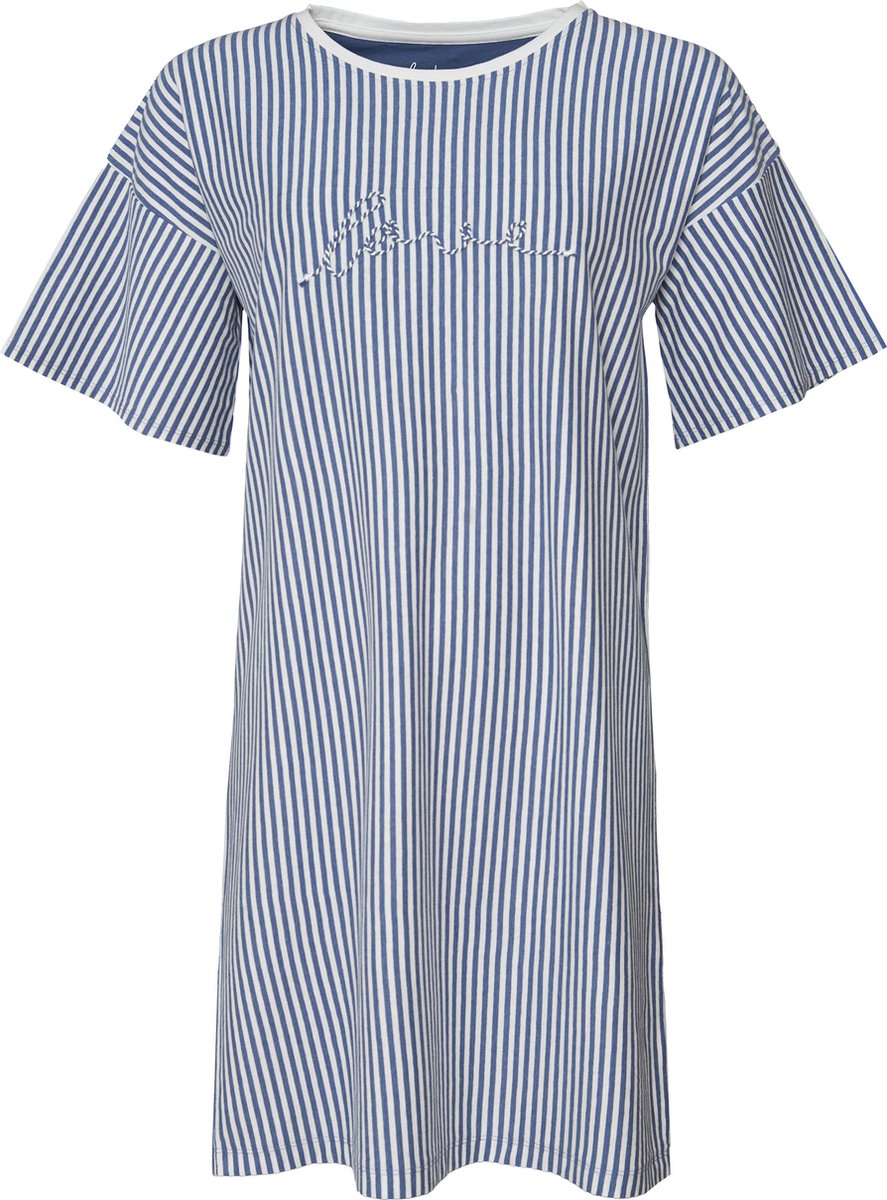 By Louise Dames Nachthemd Korte Mouw Gestreept Blauw Big Shirt