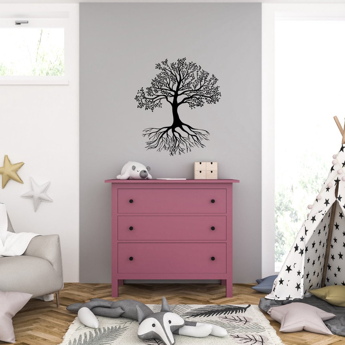 Muursticker - Boom - 58 x 66 - Zwart