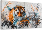 Tijger schilderij - Dieren schilderijen - Muurdecoratie Planten - Moderne schilderijen - Canvas schilderijen woonkamer - Kunstwerken schilderij canvas 90x60 cm