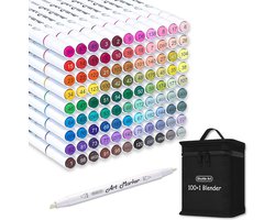 Alcoholstiften - Alcohol stiften - 100 kleuren alcoholstiften - Dual Tip kunststiften plus 1 Blender - Kunststiften voor tekenen, schetsen -…