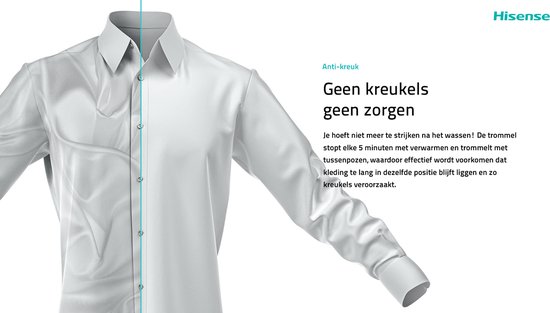 Witte Hisense overhemd, helft gekreukt, helft gestreken.