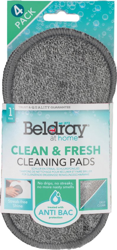 Foto: Beldray clean fresh microvezelscrubber reinigingspads behandeld met antibacteri le bescherming 4 stuks grijs blauw tafelgerei potten en pannen glaswerk streak free shine