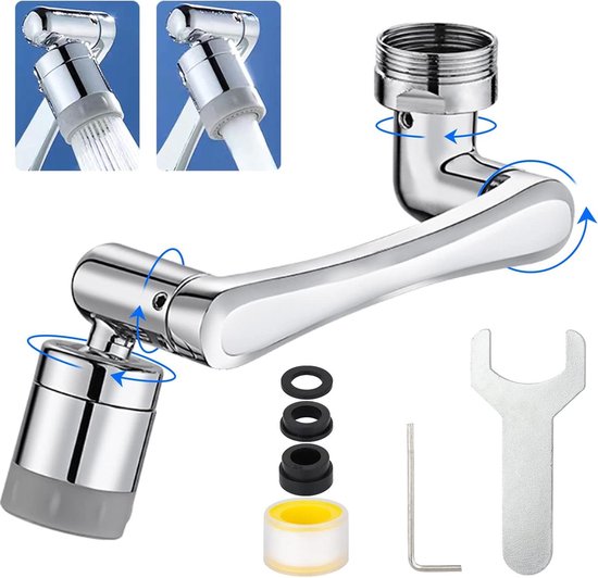 Ibergrif M91006 Kraan Beluchter Extender, 1440° Multifunctionele Roterende Spatwaterdichte