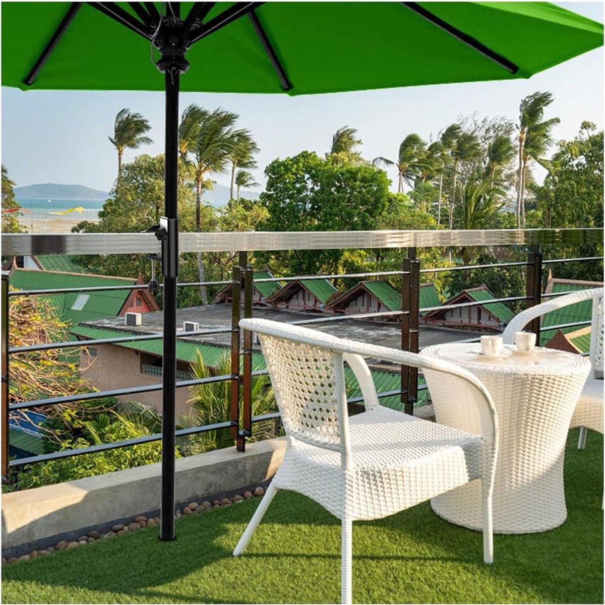 VANROUG Parapluhouder voor terras, terrasparapluhouder, hoekmontagebeugel, buitenparaplu-basisklem voor terrasleuning, balkon of binnenplaats (3 stuks zwart