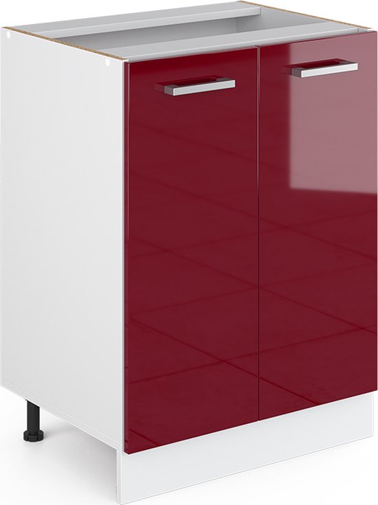 Vicco Élément bas de cuisine R- Line, Rouge Bordeaux brillant/ Wit, 60 cm, WB Marble