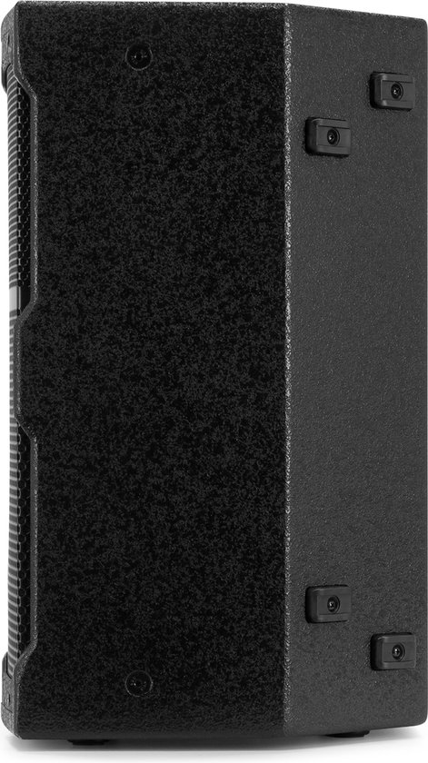 Zijkant van een zwarte Power Dynamics PDY210A actieve speaker.