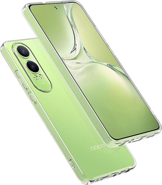 Lichtgroen OPPO telefoonhoesje van transparant TPU, met dubbele camera-uitsparing.