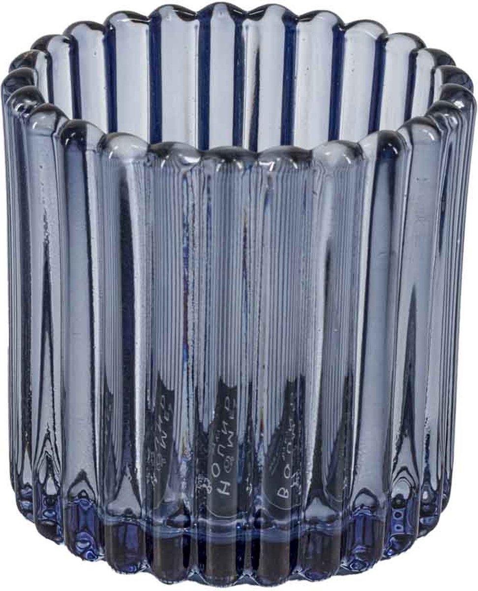 homebound by ky Glazen waxinehouder blauw | 7x7x7,4cm | gekleurde waxinehouder