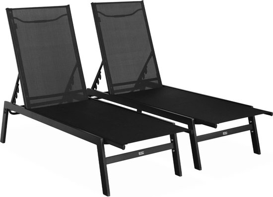 AKTIVE Set van 2 stoelen, aluminium, 5 posities, 61 x 63 x 93 cm, met handvat Mykonos