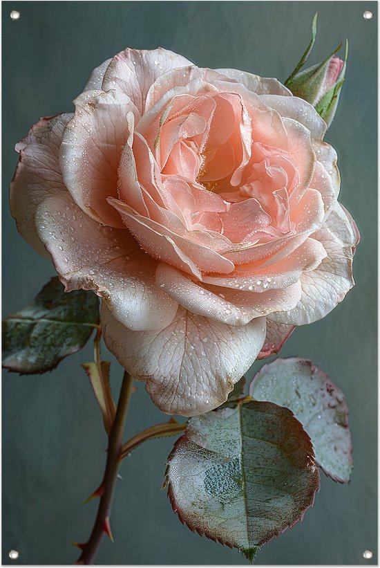 Roos poster - Bloem tuinposter - Tuinposters Bladeren - Buiten decoratie - Tuin schilderij - Decoratie muur tuinposter 50x75 cm