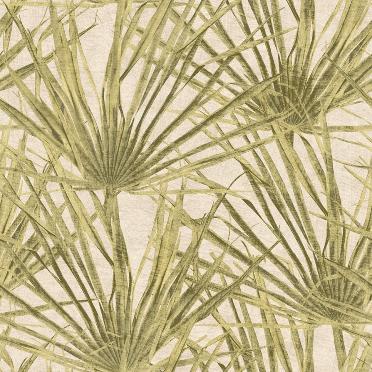 Herbarium - Vliesbehang - Palm Bladeren - Geel - Groen - 10,05 x 0,53 M.